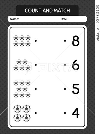 Count and match game with soccerball. worksheet for preschool kids, kids activity sheet Count and match game with soccerball. worksheet for preschool kids, kids activity sheet 95733159