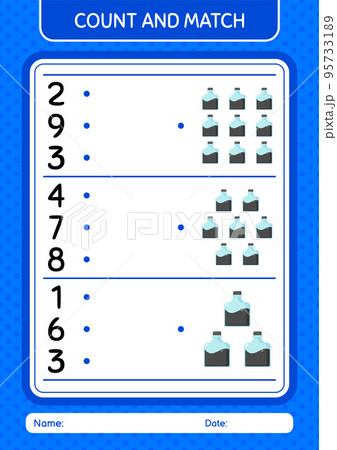 Count and match game with ink bottle. worksheet for preschool kids, kids activity sheet Count and match game with ink bottle. worksheet for preschool kids, kids activity sheet 95733189