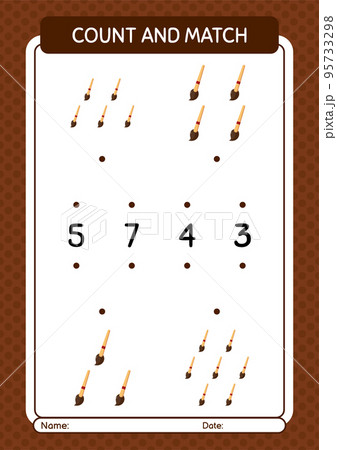 Count and match game with paint brush. worksheet for preschool kids, kids activity sheet 95733298