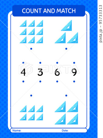 Count and match game with triangle ruler. worksheet for preschool kids, kids activity sheet Count and match game with triangle ruler. worksheet for preschool kids, kids activity sheet 95733313
