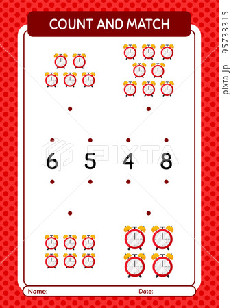 Count and match game with waker clock. worksheet for preschool kids, kids activity sheet Count and match game with waker clock. worksheet for preschool kids, kids activity sheet 95733315