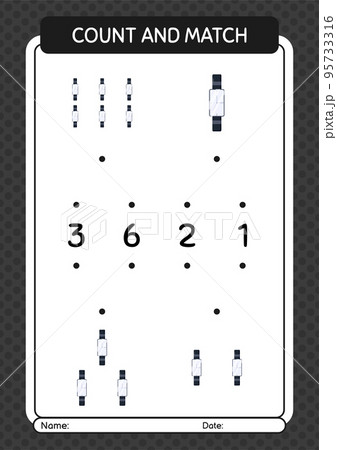 Count and match game with watch. worksheet for preschool kids, kids activity sheet Count and match game with watch. worksheet for preschool kids, kids activity sheet 95733316