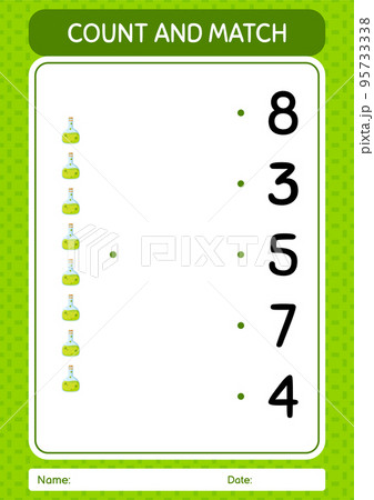 Count and match game with chemical bottle. worksheet for preschool kids, kids activity sheet Count and match game with chemical bottle. worksheet for preschool kids, kids activity sheet 95733338