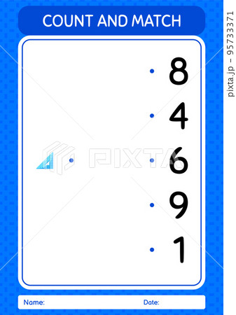 Count and match game with triangle ruler. worksheet for preschool kids, kids activity sheet 95733371