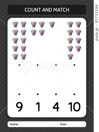 Count and match game with crayons. worksheet for preschool kids, kids activity sheet 95733394