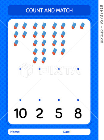 Count and match game with rubber eraser. worksheet for preschool kids, kids activity sheet Count and match game with rubber eraser. worksheet for preschool kids, kids activity sheet 95733419