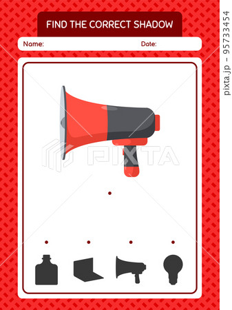 Find the correct shadows game with horn loudspeakers. worksheet for preschool kids, kids activity sheet 95733454