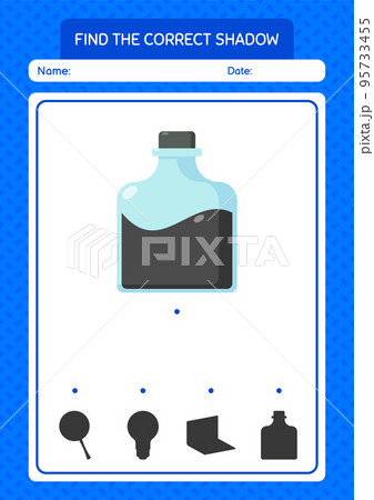 Find the correct shadows game with ink bottle. worksheet for preschool kids, kids activity sheet 95733455