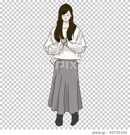 閉著眼睛祈禱的女人（彩色） 95735104