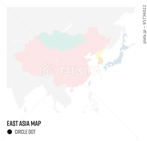 世界地図ドット 東アジア地域 国別にグループ