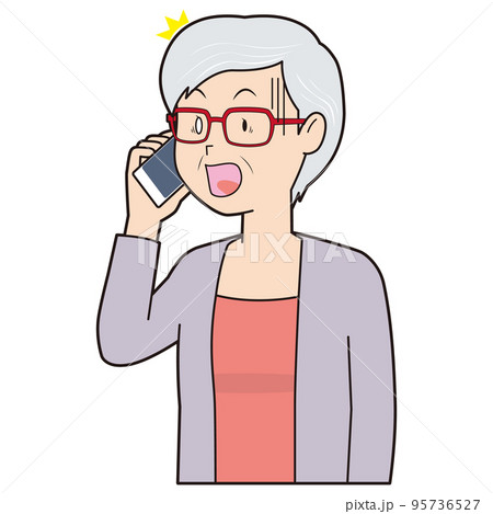電話で驚くシニア女性 95736527