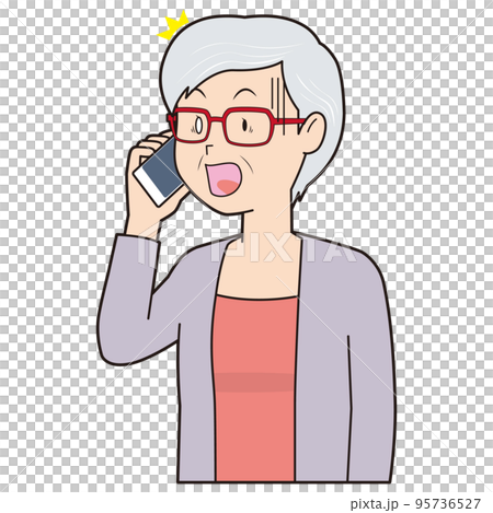 電話で驚くシニア女性 95736527