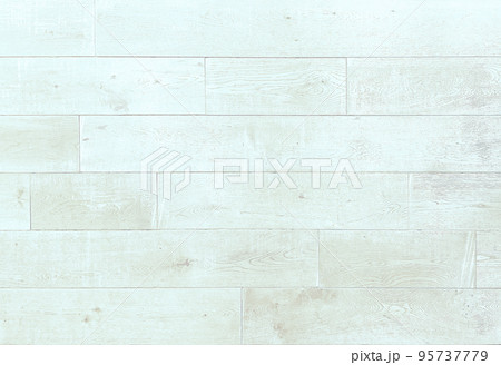 ペールブルーの木目の粗い製材の古びた床板の横長の背景画像 95737779