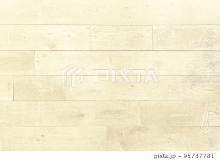 ペールイエローの木目の粗い製材の古びた床板の横長の背景画像 95737781