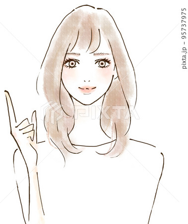 指差しをする若い女性のイラスト　笑顔で明るい前向きな表情 95737975