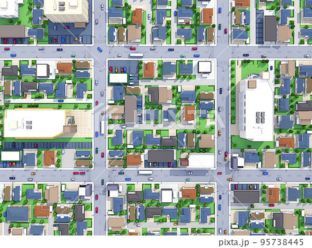 住宅街　真俯瞰　アウトライン入り　家　背景 95738445