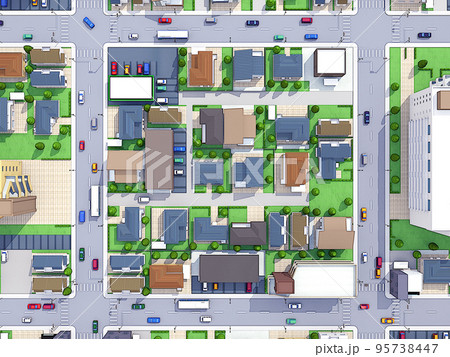 住宅街 真俯瞰 アウトライン入り 家 背景 住宅街 真俯瞰 アウトライン入り 家 背景 95738447