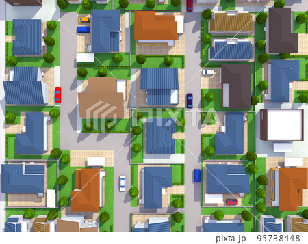 住宅街　真俯瞰　住宅　家　住まい　背景 95738448