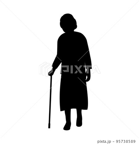杖をついて歩いている男性高齢者のシルエット 95738589