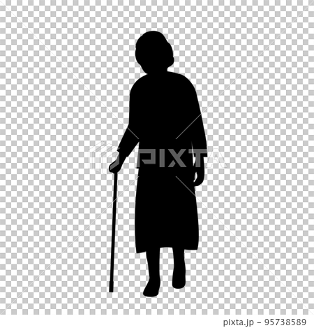 杖をついて歩いている男性高齢者のシルエット 95738589