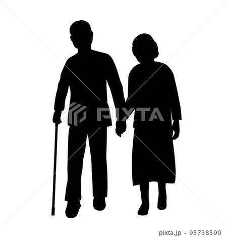 散歩している高齢者のシルエット 散歩している高齢者のシルエット 95738590