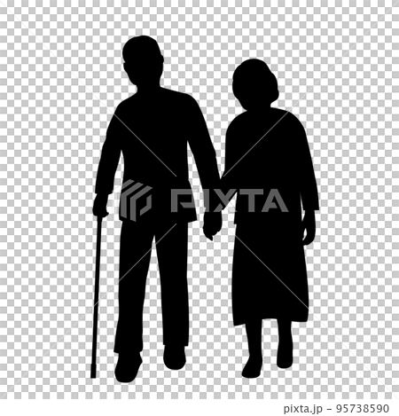 散歩している高齢者のシルエット 散歩している高齢者のシルエット 95738590