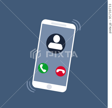 Smartphone with incoming call on display, vector illustration on dark blue background. 95739733