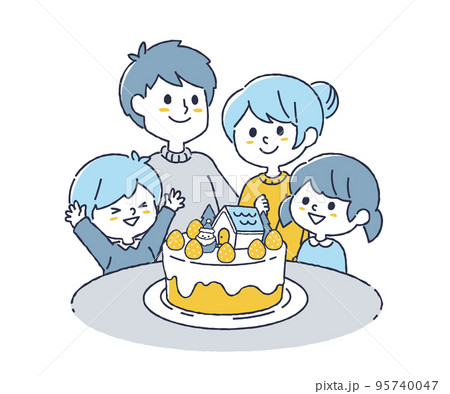 ケーキに喜ぶ家族 95740047