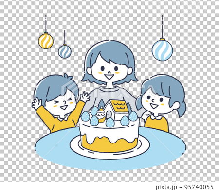 ケーキを囲む子供たち 95740055