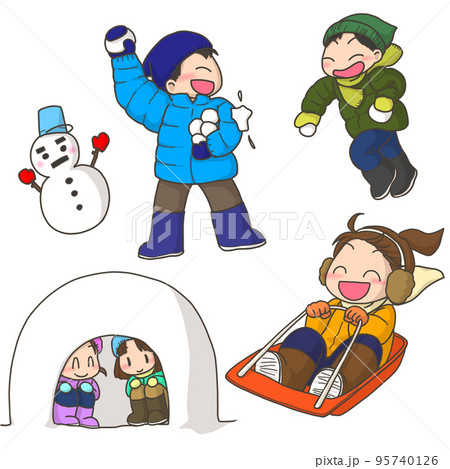雪遊びをする子ども達 95740126