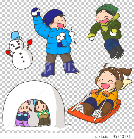 雪遊びをする子ども達 95740126