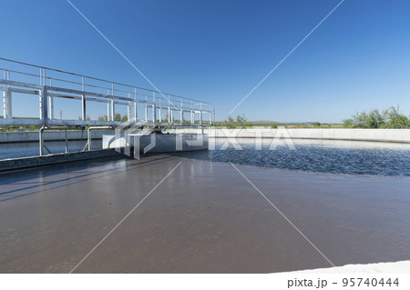 View to sewage treatment plant - water recycling. Waste management. 95740444