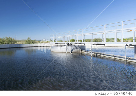 View to sewage treatment plant - water recycling. Waste management. 95740446