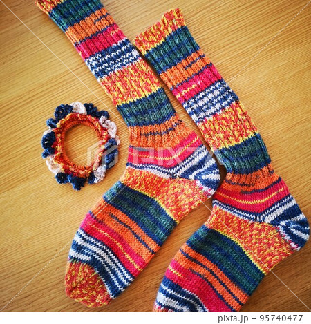 手編み靴下　毛糸 95740477