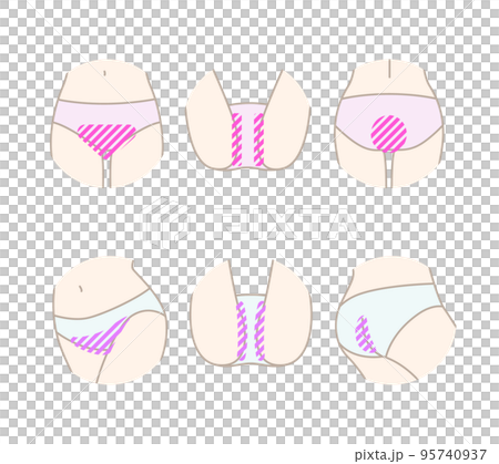 脱毛サロンや脱毛器の部位説明のVIOイラスト素材セット 95740937