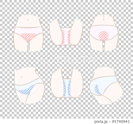 Hand-drawn style icon material set for women's unwanted hair removal (VIO) 95740941