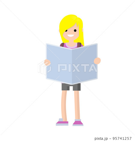 Young girl holds in his hands large map. 95741257