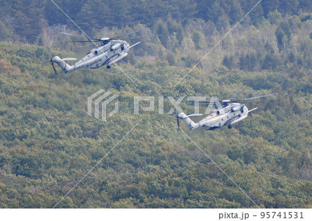 2機で訓練飛行するアメリカ海兵隊のCH-53　シースタリオン 95741531