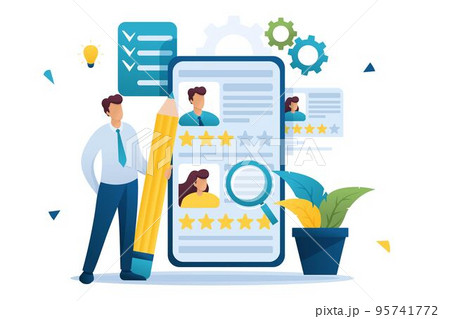 Young successful HR Manager, resume review, recruitment concept. Flat 2D character. Concept for web design 95741772