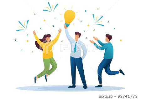 Young team Creates a new idea, teamwork. Brainstorm business ideas. Flat 2D character. Concept for web design 95741775