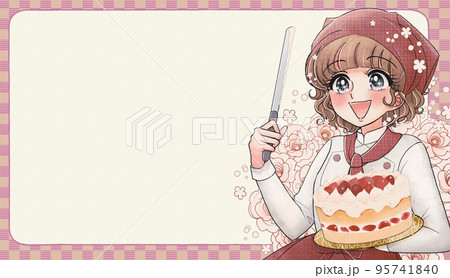 少女マンガ風・かわいいケーキ屋さんのイラストフレーム 95741840