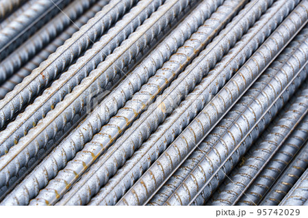 Steel iron industry material. Steel bars for building and foundation construction background.  95742029