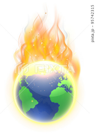 End of World Climate Change Fire Flame Earth Globe End of World Climate Change Fire Flame Earth Globe 95742315