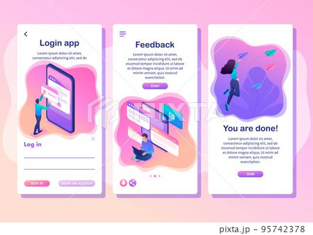 Isometric Template app bright concept users write comments, recall and feedback about services, smartphone apps 95742378