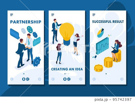 Isometric Template app Business concept of teamwork to create a solution, smartphone apps 95742397