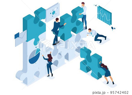 Isometric young entrepreneurs team working on the creation of the project. Concept for web design Isometric young entrepreneurs team working on the creation of the project. Concept for web design 95742402