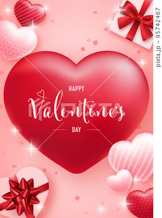 ハートとプレゼントボックスのバレンタインデーのイラスト背景(セール,バナー,プロモーション) 95742467
