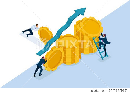 Isometric Bright concept site Business investment in business development, entrepreneurs build savings. Concept for web design 95742547