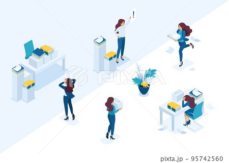 Isometric Bright site concept The head of the audit company swears at subordinates, the delivery of the tax report. Concept for web design 95742560