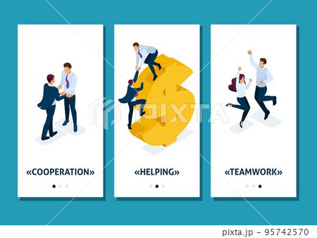 Isometric Template app Helping Hand. Large business helps small business development, smartphone apps. Easy to edit and customize 95742570
